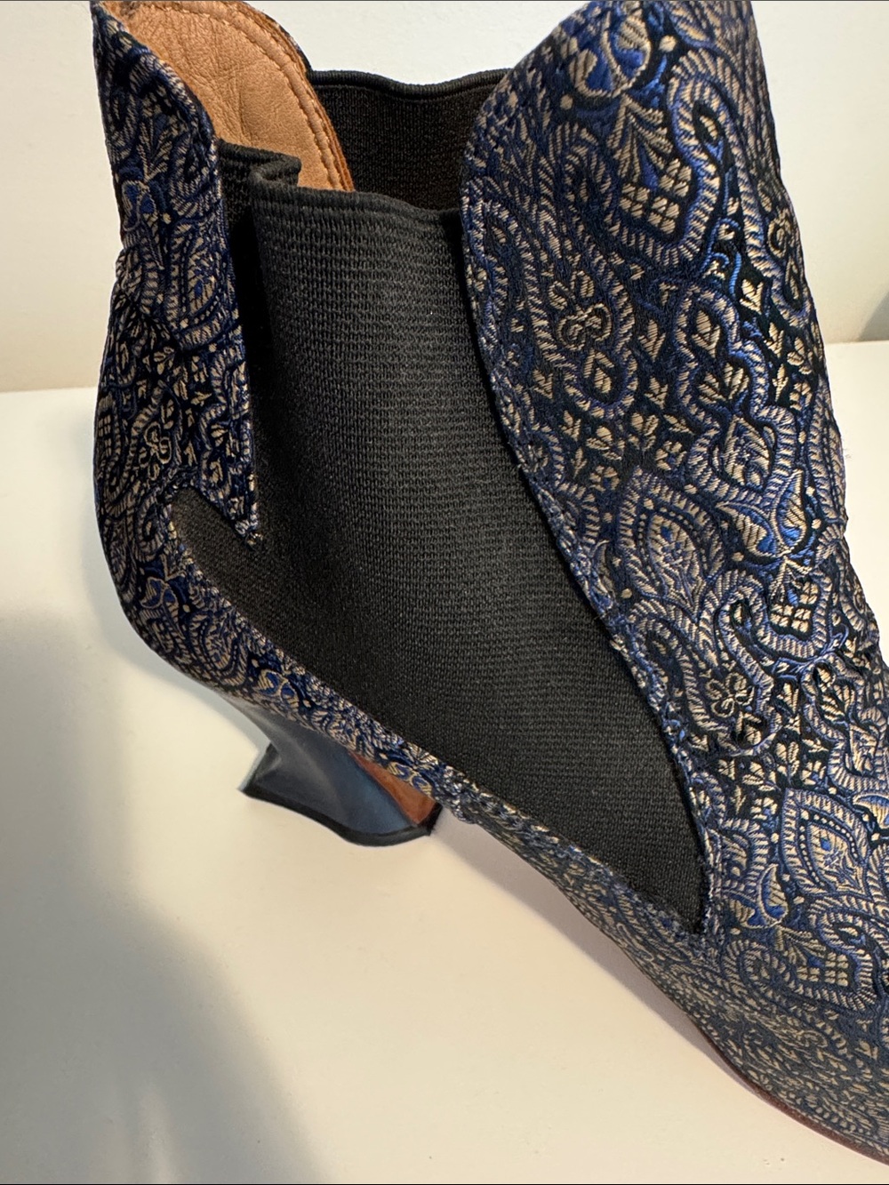 John Fluevog Baroness Blue Paisley Chelsea Boots - Picture 4 of 10